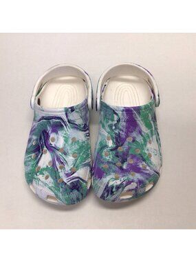 Crocs Size M4/ W6 Classic Purple Tie Dye Print Sandal Clog Slip On Comfort